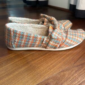 Toms Women’s Plaid Shoes - Orange and Blue Bow Detail Size 9.5